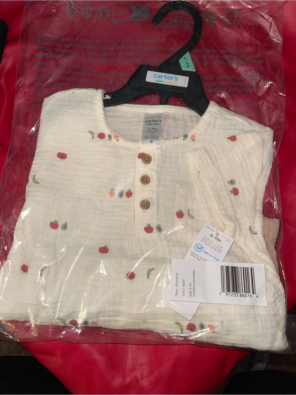 Carter's Baby Girls 6-9 Months Fruit Print Top and Brown Shorts. NWT